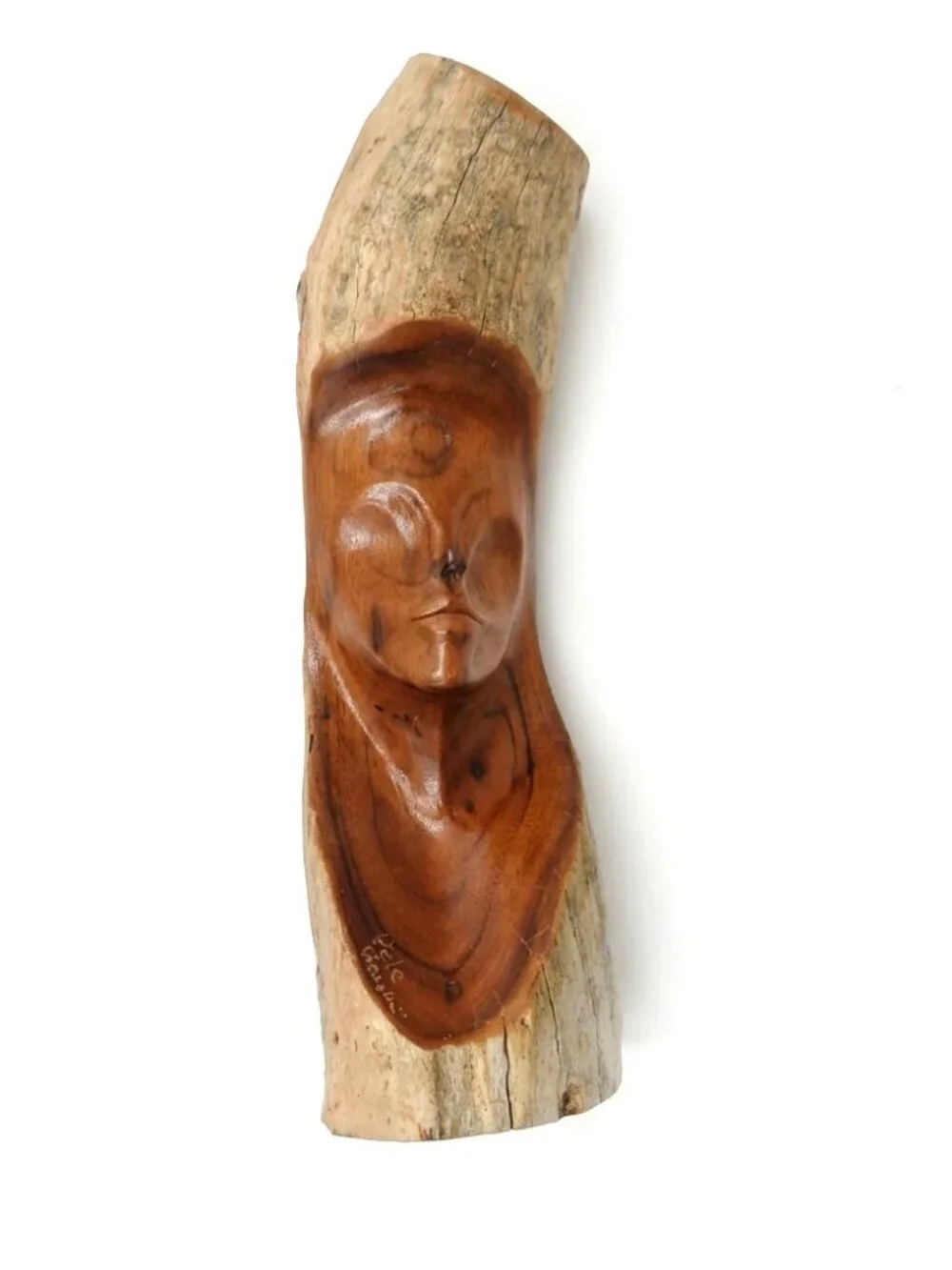 VTG Hawaiian Pele Hand Carved Live Edge Wood Statue 10.5